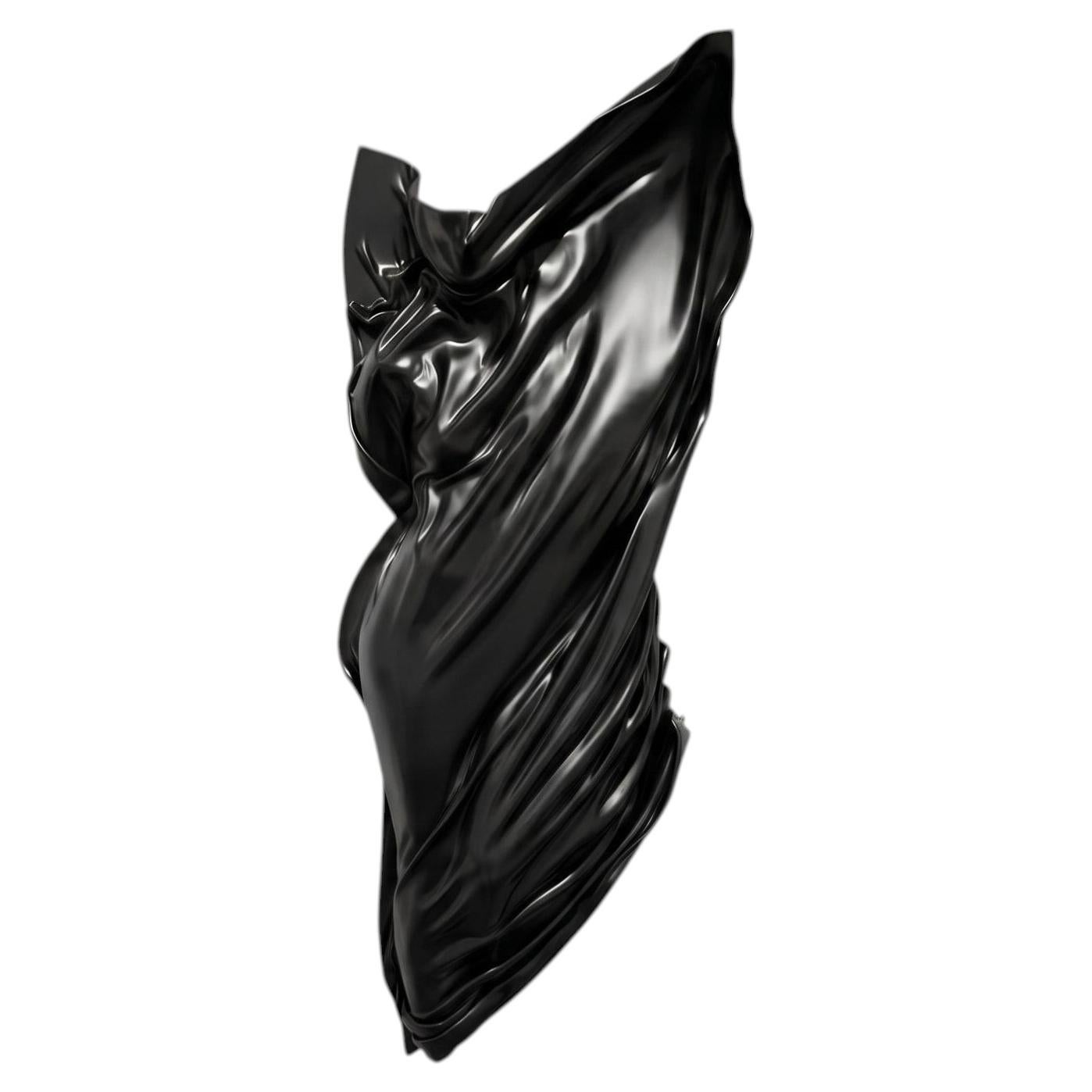 Vellum Deitas, 52 x 20 Inches, Satin Black Female Form Resin Wall Sculpture For Sale