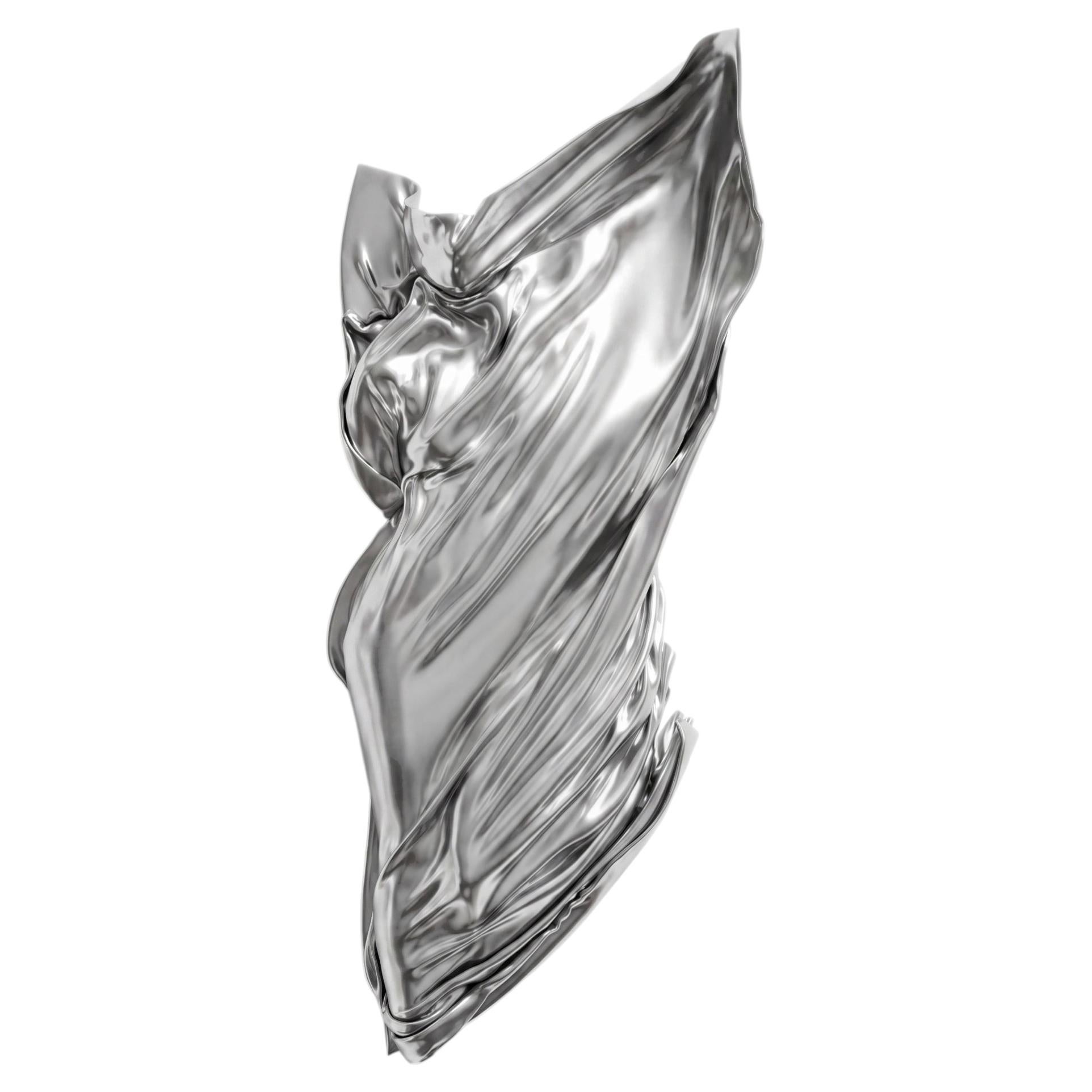 Vellum Deitas, 52 x 20 Inches, Chrome Female Form Resin Wall Sculpture For Sale