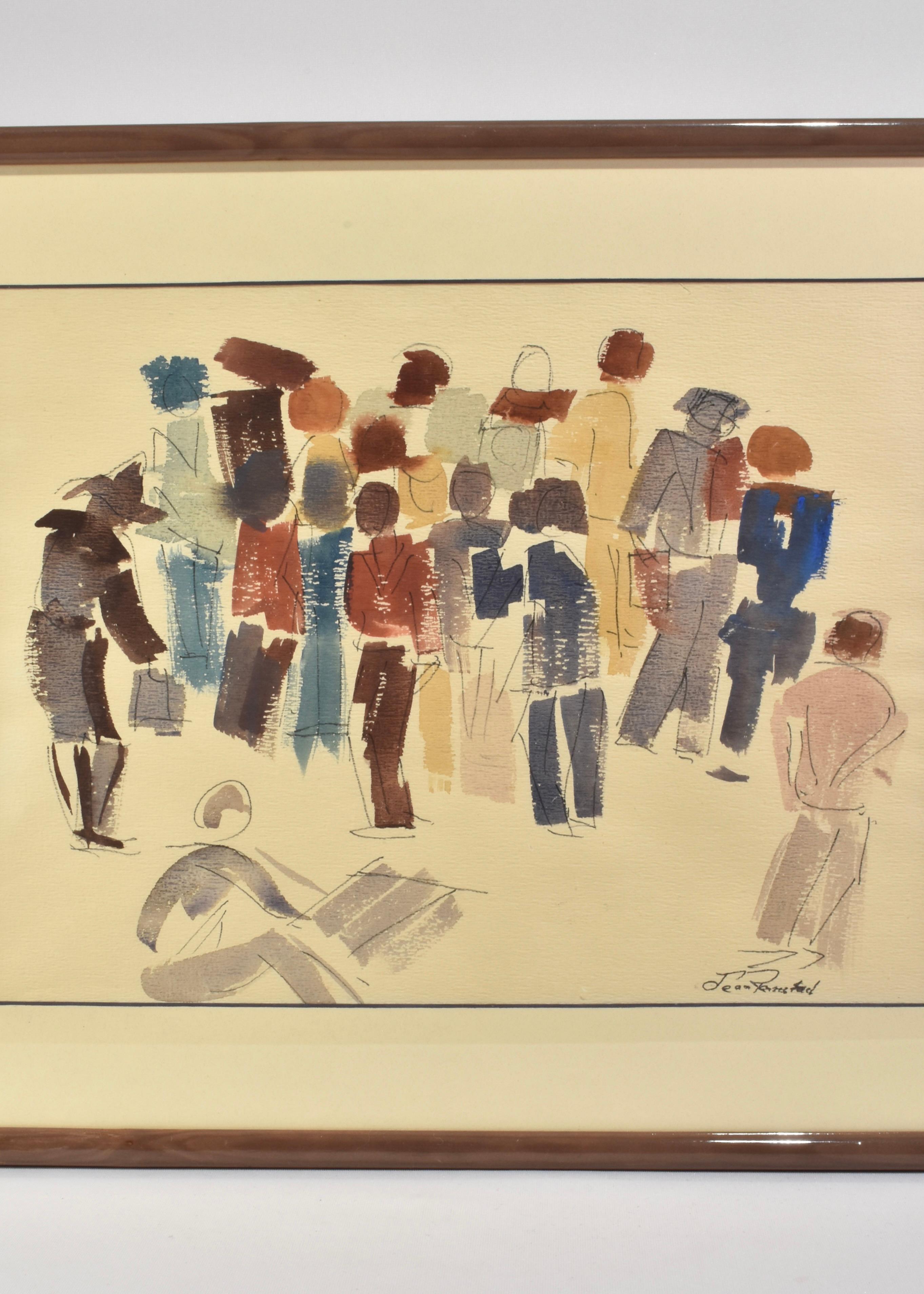 Hand-Painted Figural Watercolor, Framed For Sale