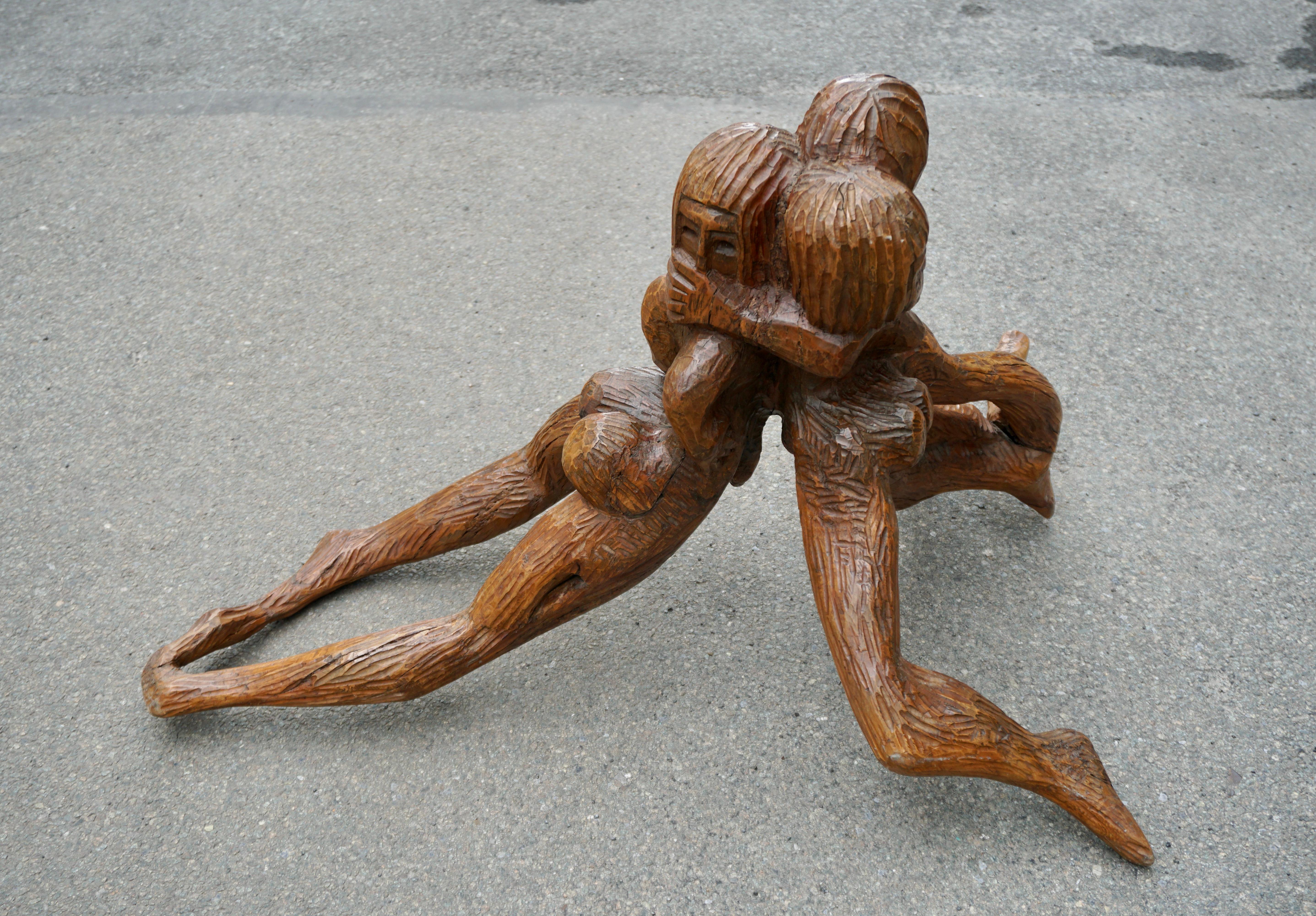 Hand-Carved Figural Wooden Sculpture by Luigi Conti For Sale