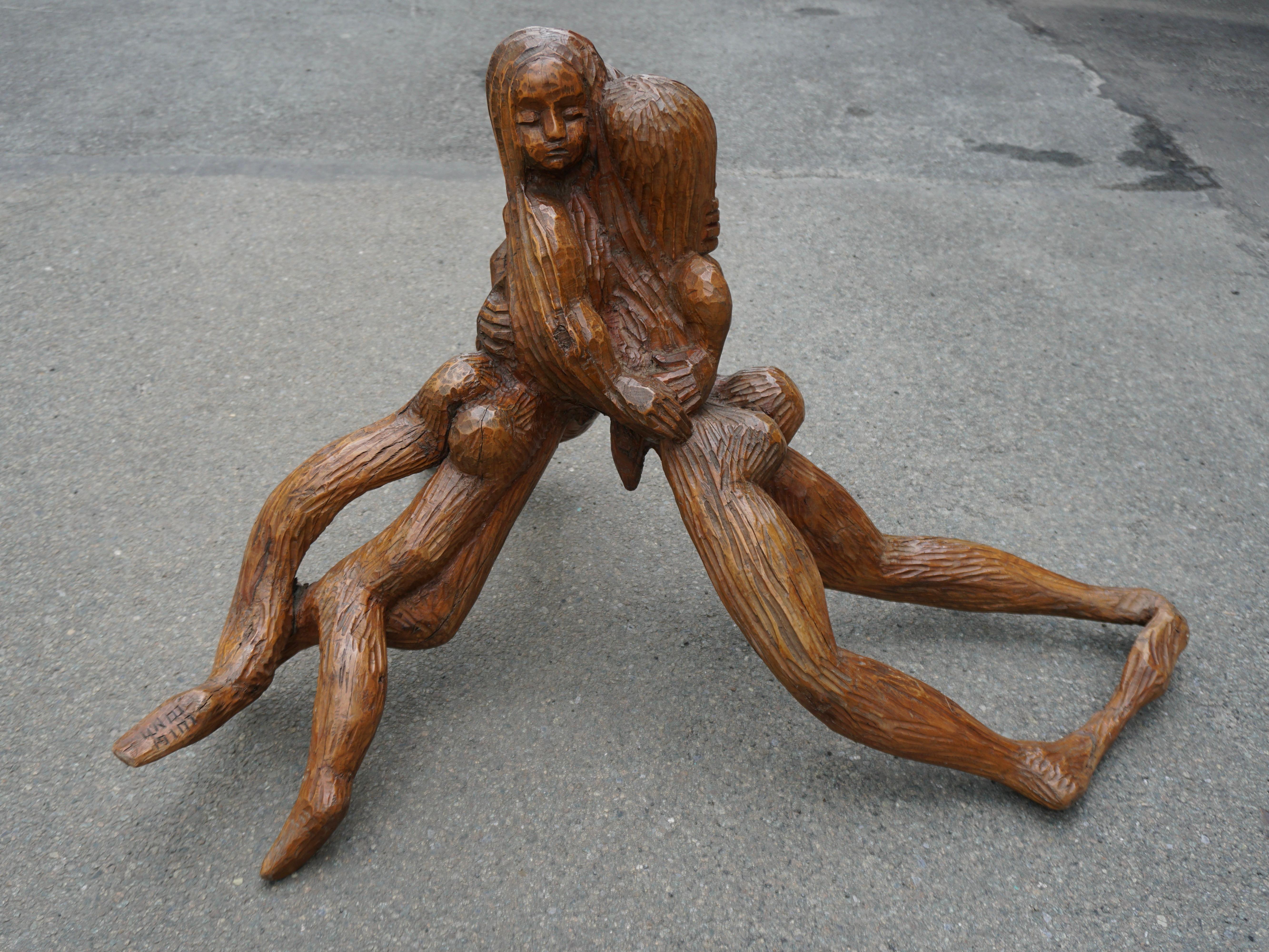 Figural Wooden Sculpture by Luigi Conti In Good Condition For Sale In Antwerp, BE