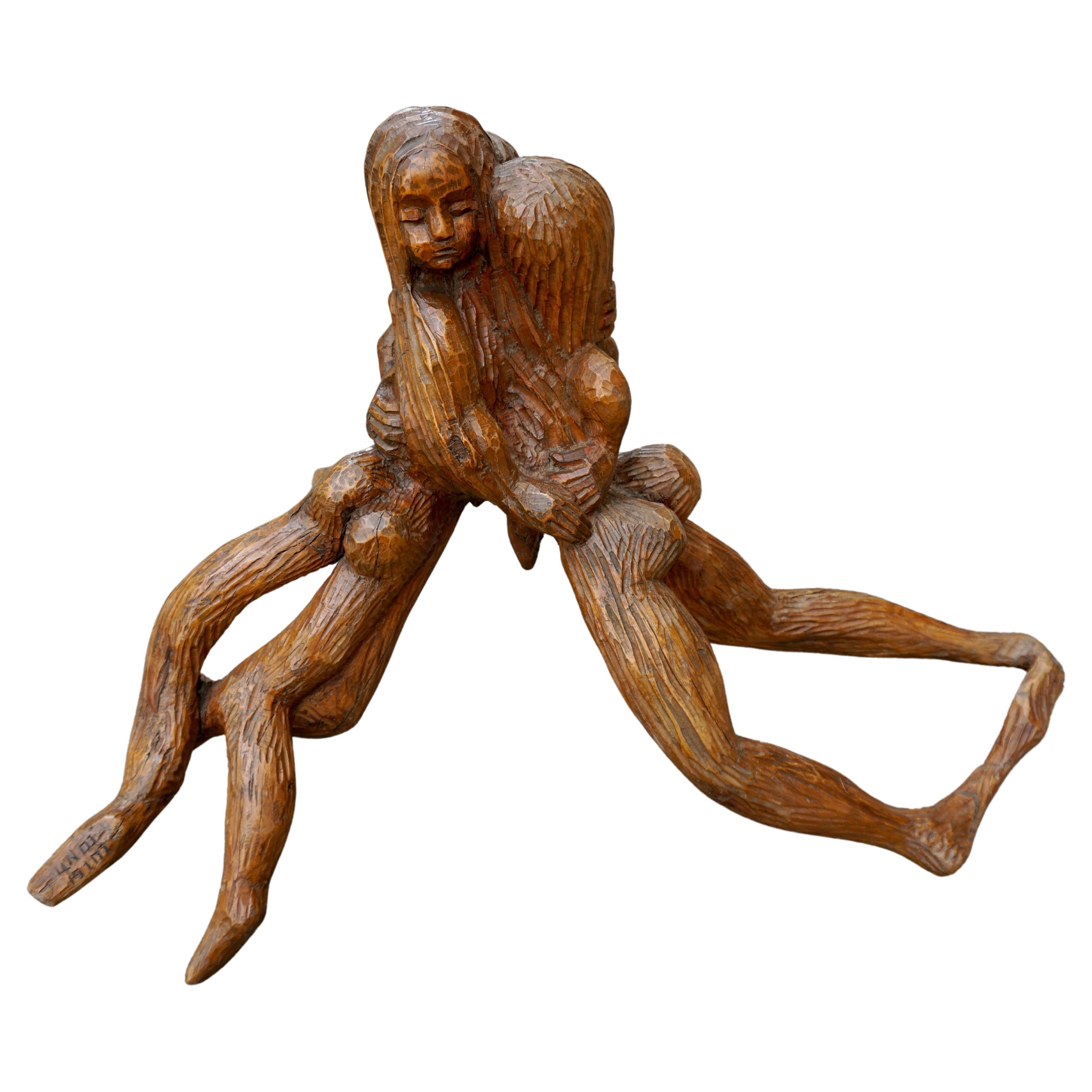 Figural Wooden Sculpture by Luigi Conti For Sale