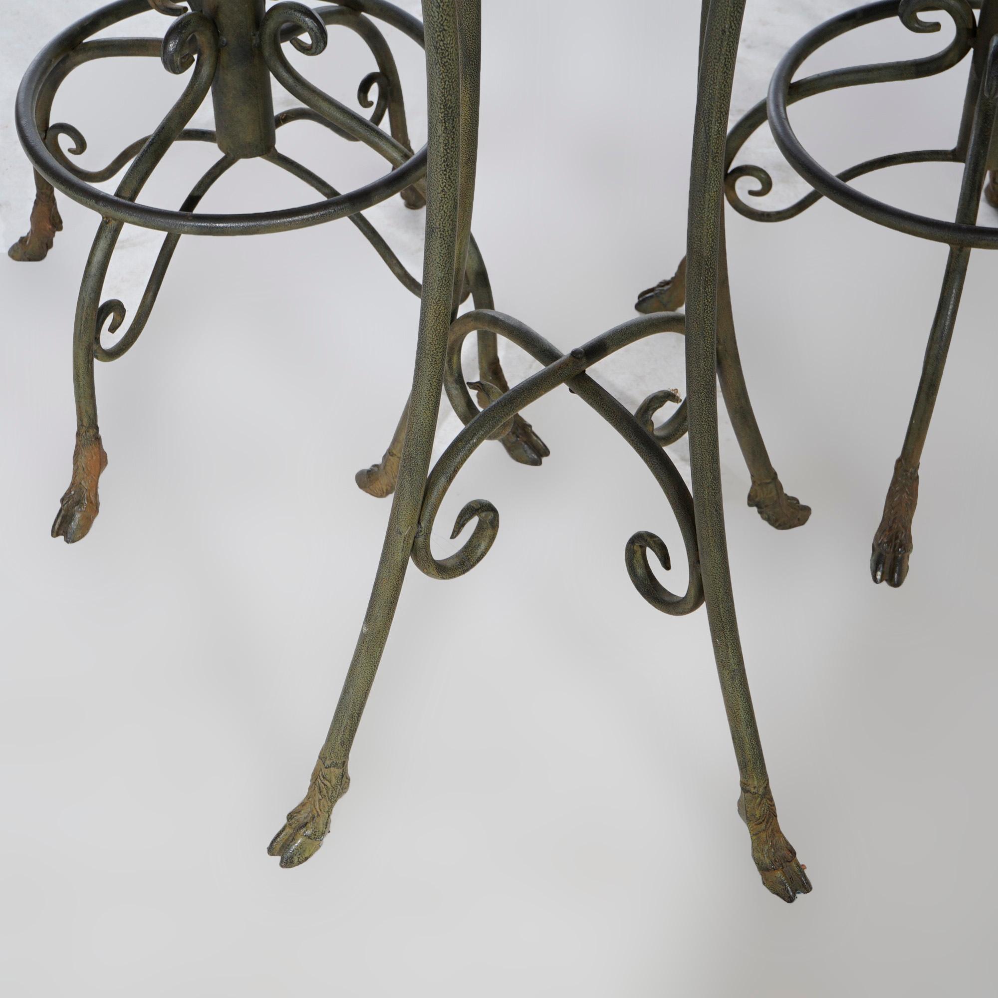 Figural Wrought Iron & Slate Pub Table & Chairs with Satyr Heads & Hoof Feet 11