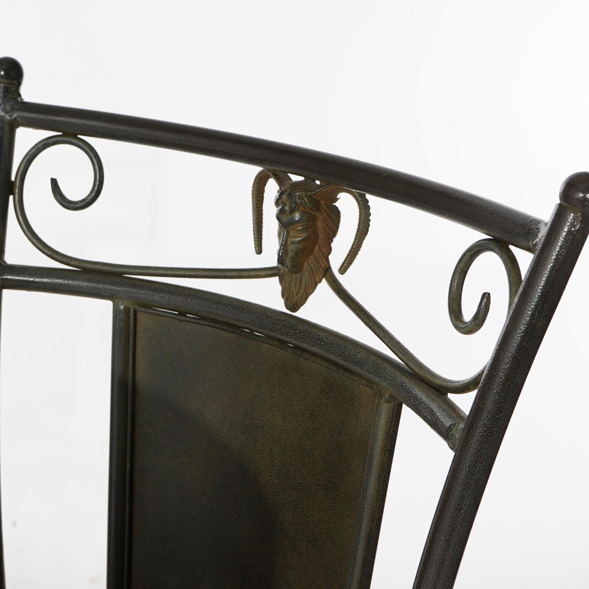 Figural Wrought Iron & Slate Pub Table & Chairs with Satyr Heads & Hoof Feet In Good Condition In Big Flats, NY