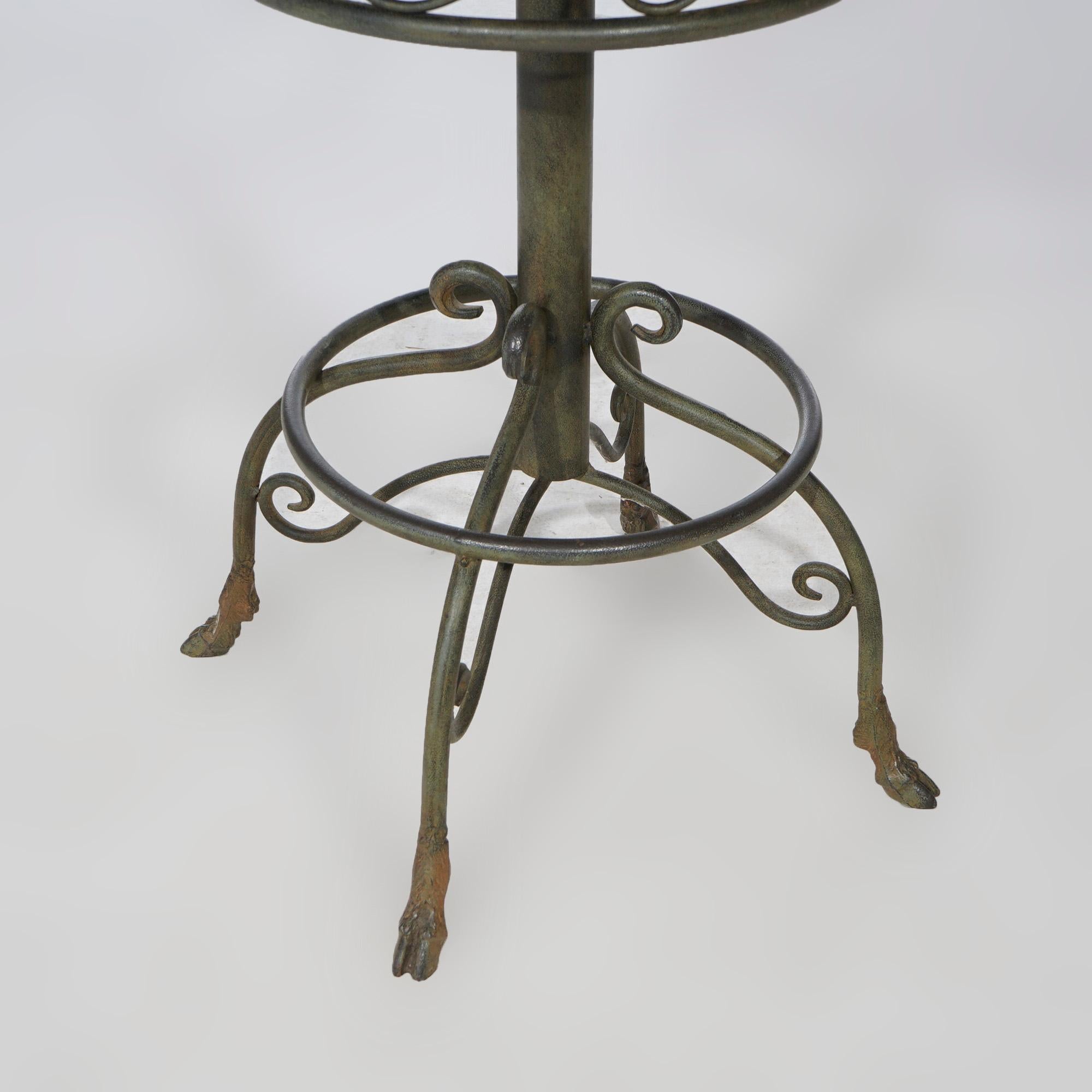 20th Century Figural Wrought Iron & Slate Pub Table & Chairs with Satyr Heads & Hoof Feet