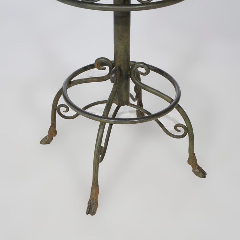 Figural Wrought Iron and Slate Pub Table and Chairs with Satyr Heads