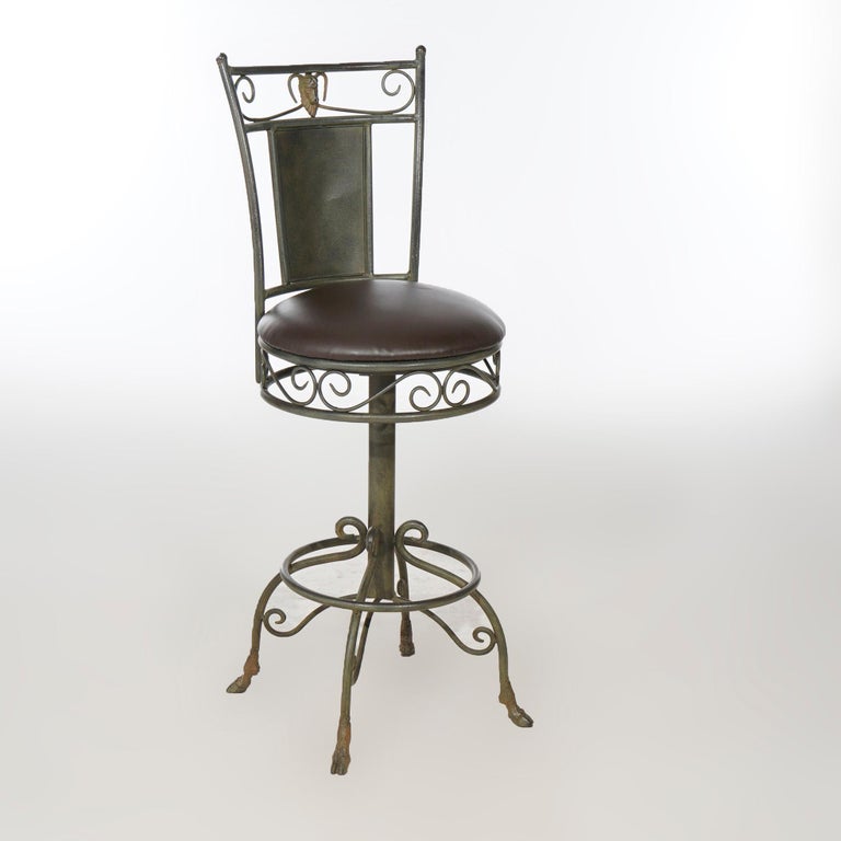 Figural Wrought Iron and Slate Pub Table and Chairs with Satyr Heads