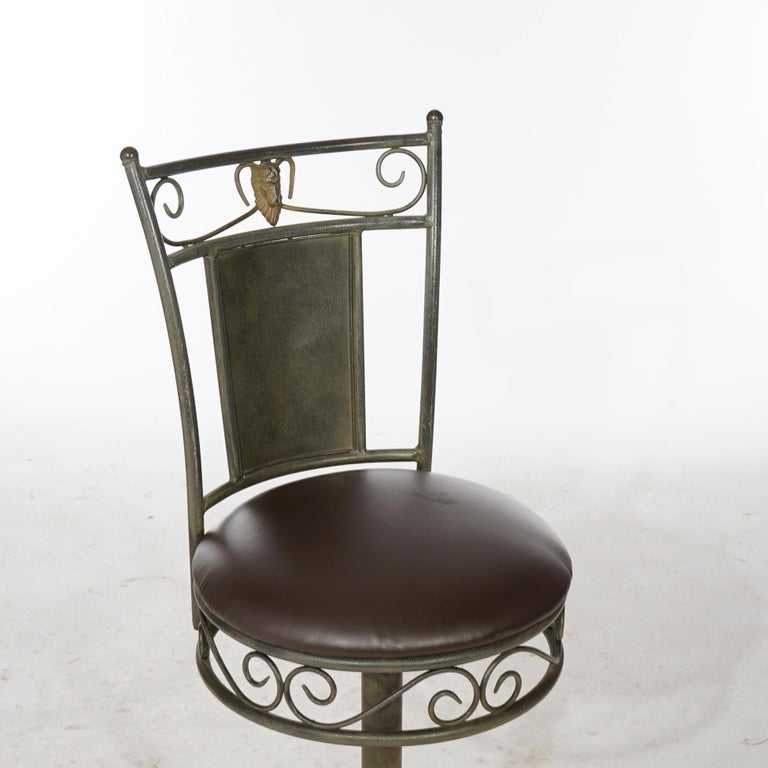 Figural Wrought Iron and Slate Pub Table and Chairs with Satyr Heads