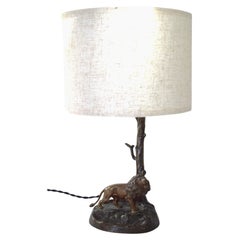 Figurale Jugendstil Tischlampe Wiener Bronze mit Löwen