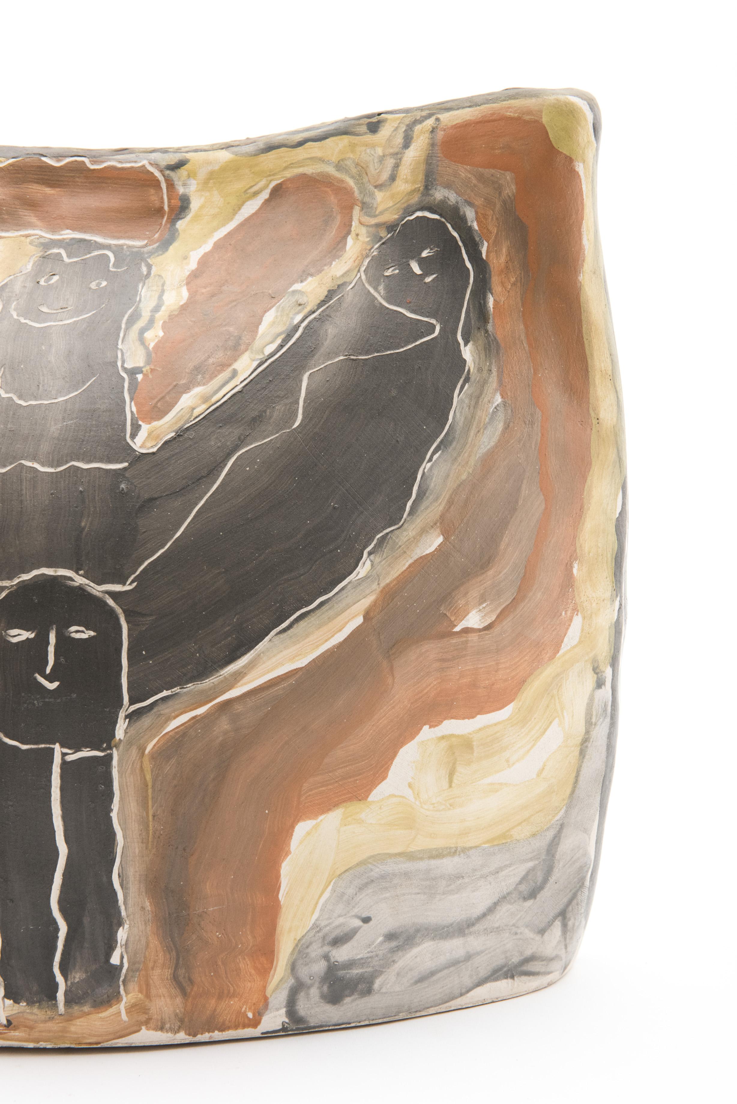 Abstract /figurative, could also be seen as a zoomorphic hand painting in terracotta by Jules Agard, 1950s, open on the top and the bottom, like a morphed tube of ceramics.
Whether you see a painting or a sculpture, what you see is what it