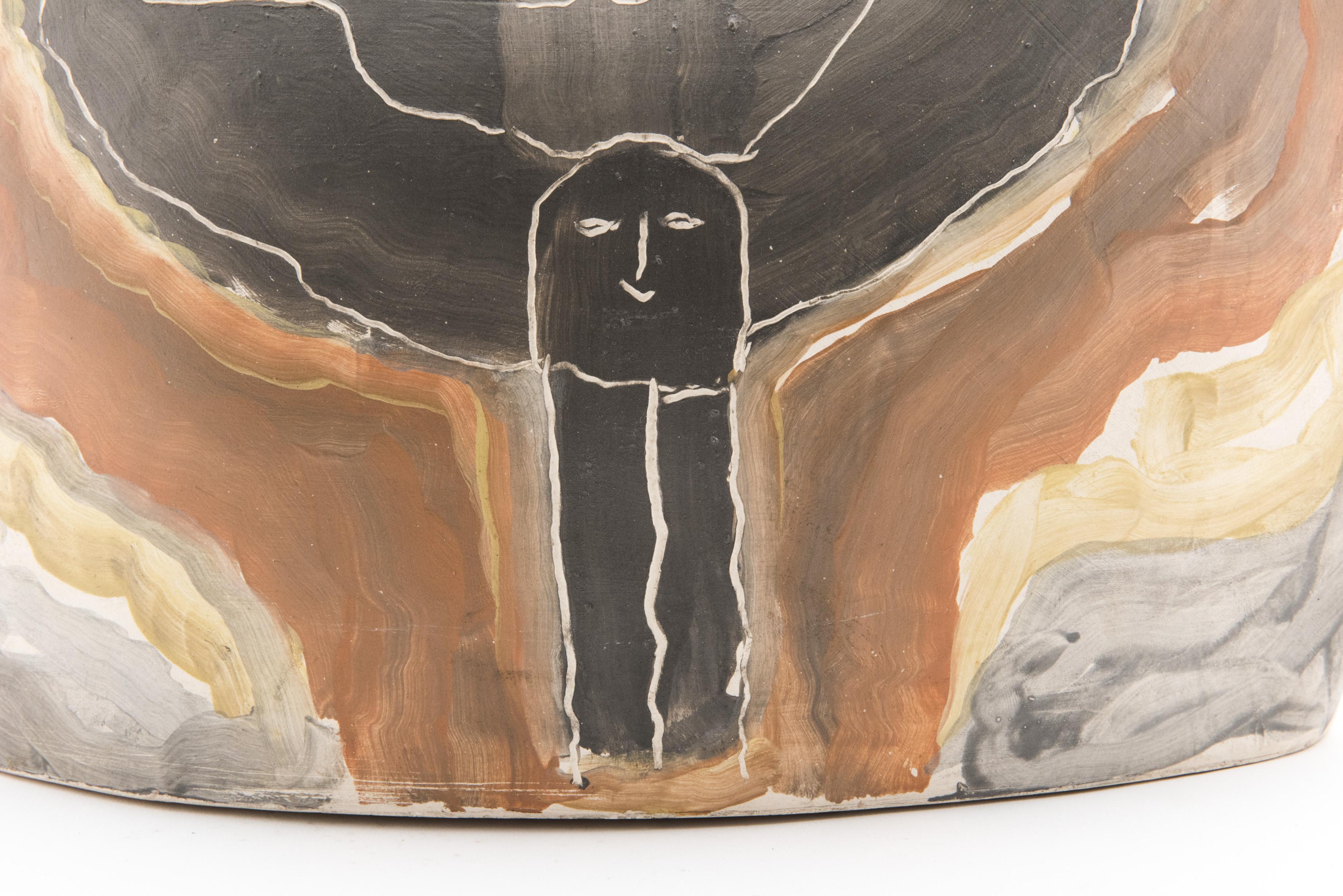Folk Art Figurative Painting on Ceramics, Jules Agard, Vallauris, 1950s For Sale
