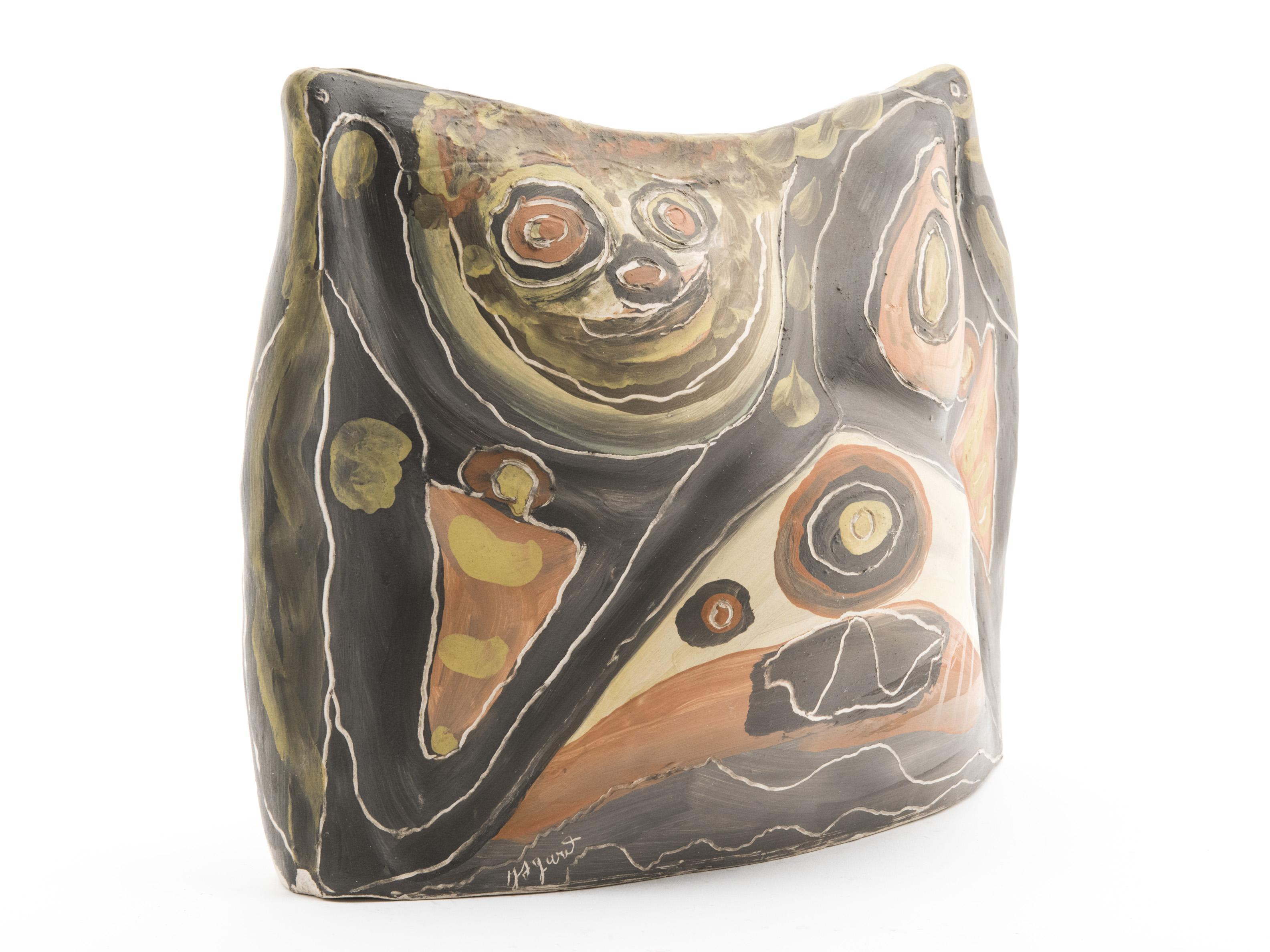 Hand-Painted Figurative Painting on Ceramics, Jules Agard, Vallauris, 1950s For Sale