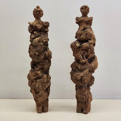 Figurative 2 Chamote-Ton-Skulpturen im Stil von Jean Dubuffet, 1950er Jahre, Frankreich