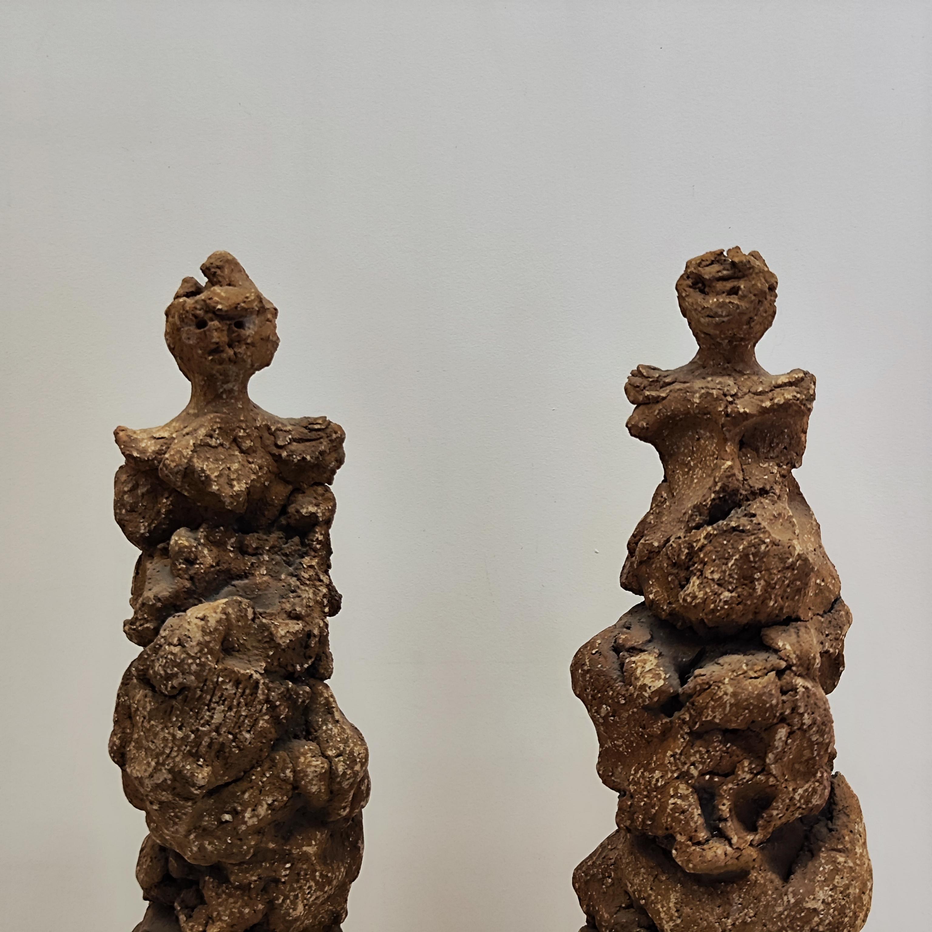 Europeo Sculture figurative in argilla a 2 camote nello stile di Jean Dubuffet, Francia anni '50 in vendita