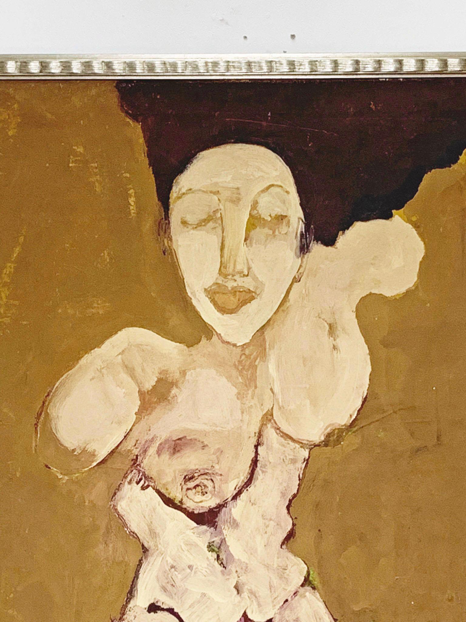 A figurative abstract nude oil signed illegibly at lower right.  Labeled 