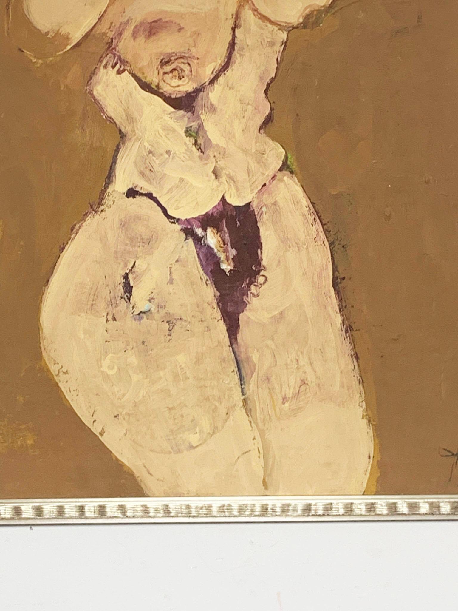 Mid-Century Modern Figurative Abstract Modernist Nude Oil Circa 1960s