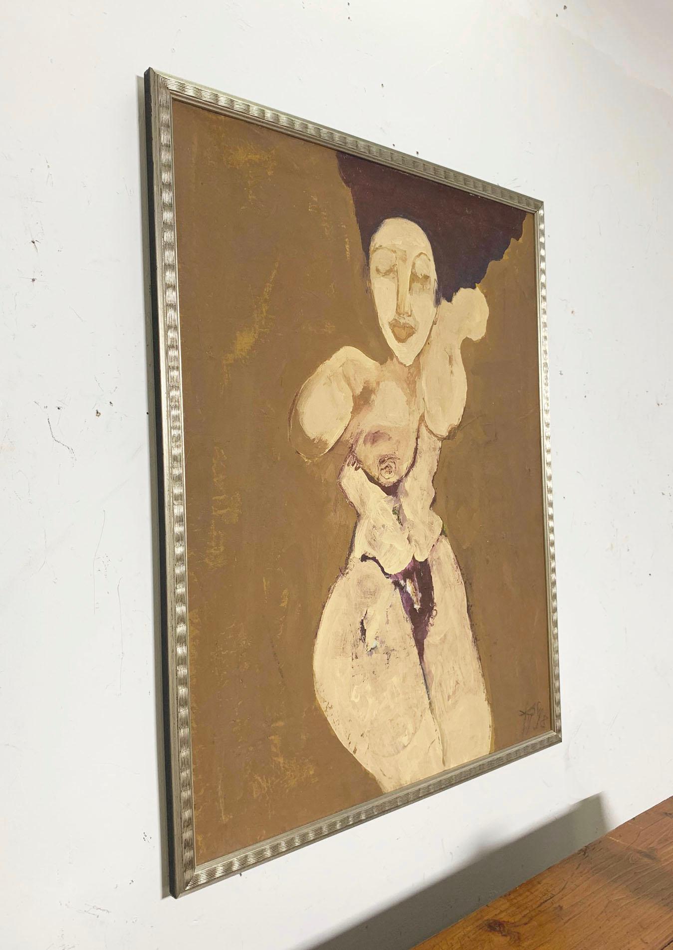Mid-20th Century Figurative Abstract Modernist Nude Oil Circa 1960s