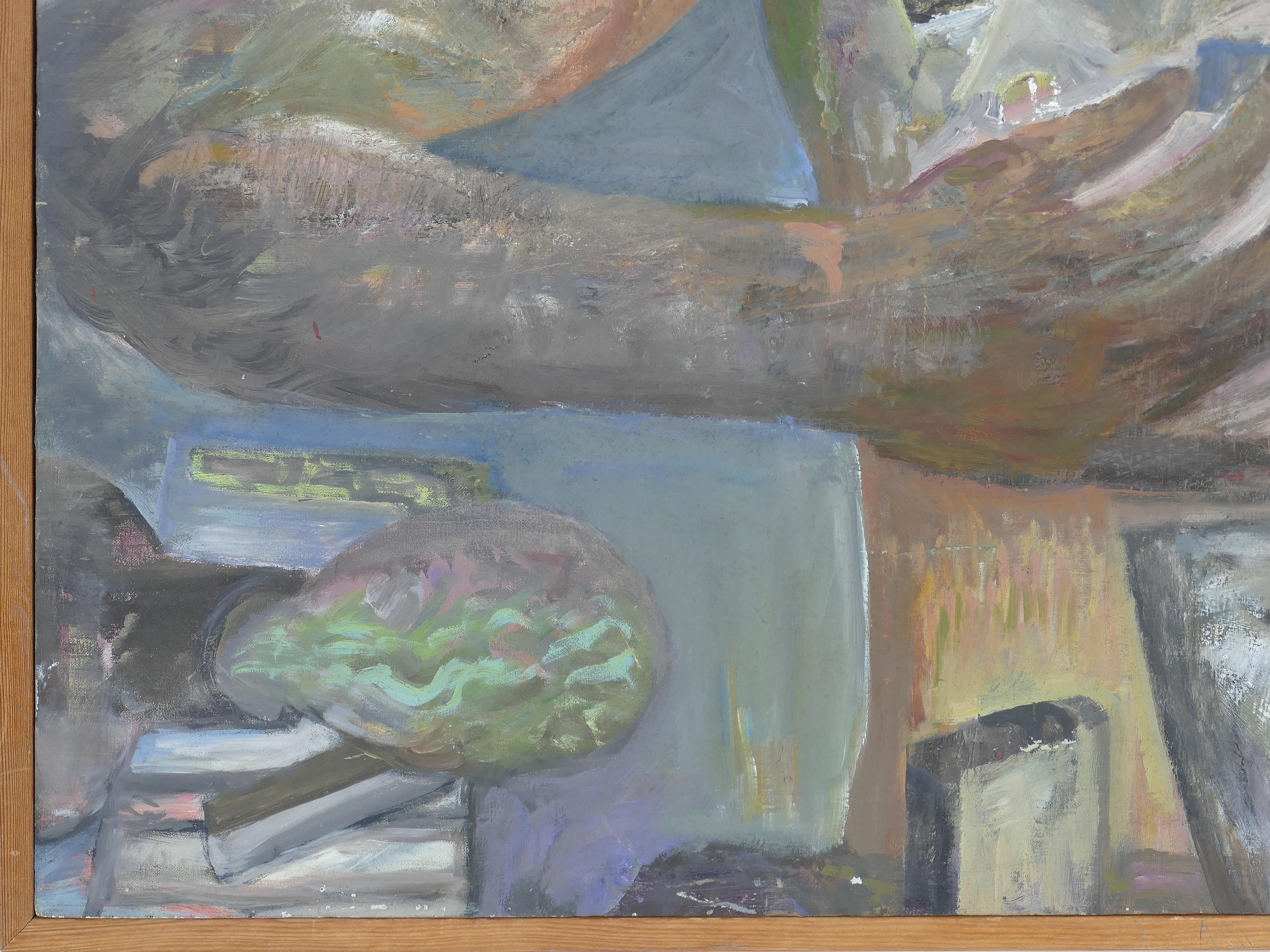 Peint à la main Peinture à l'huile abstraite figurative de Warren Fischer en vente