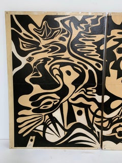 Figurative Abstract Triptych Painting Panels by BB Matheson, Dated 1970
