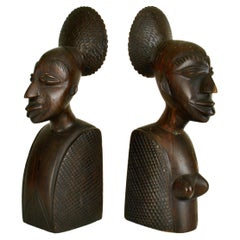 Used Figurative African Bookends Carved in Hardwood