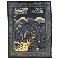 Tiger Rug Antique Peking Midnight Blue, ca. 1900