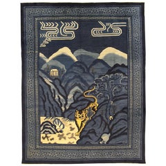 Tapis tigre pékinois ancien bleu nuit, vers 1900