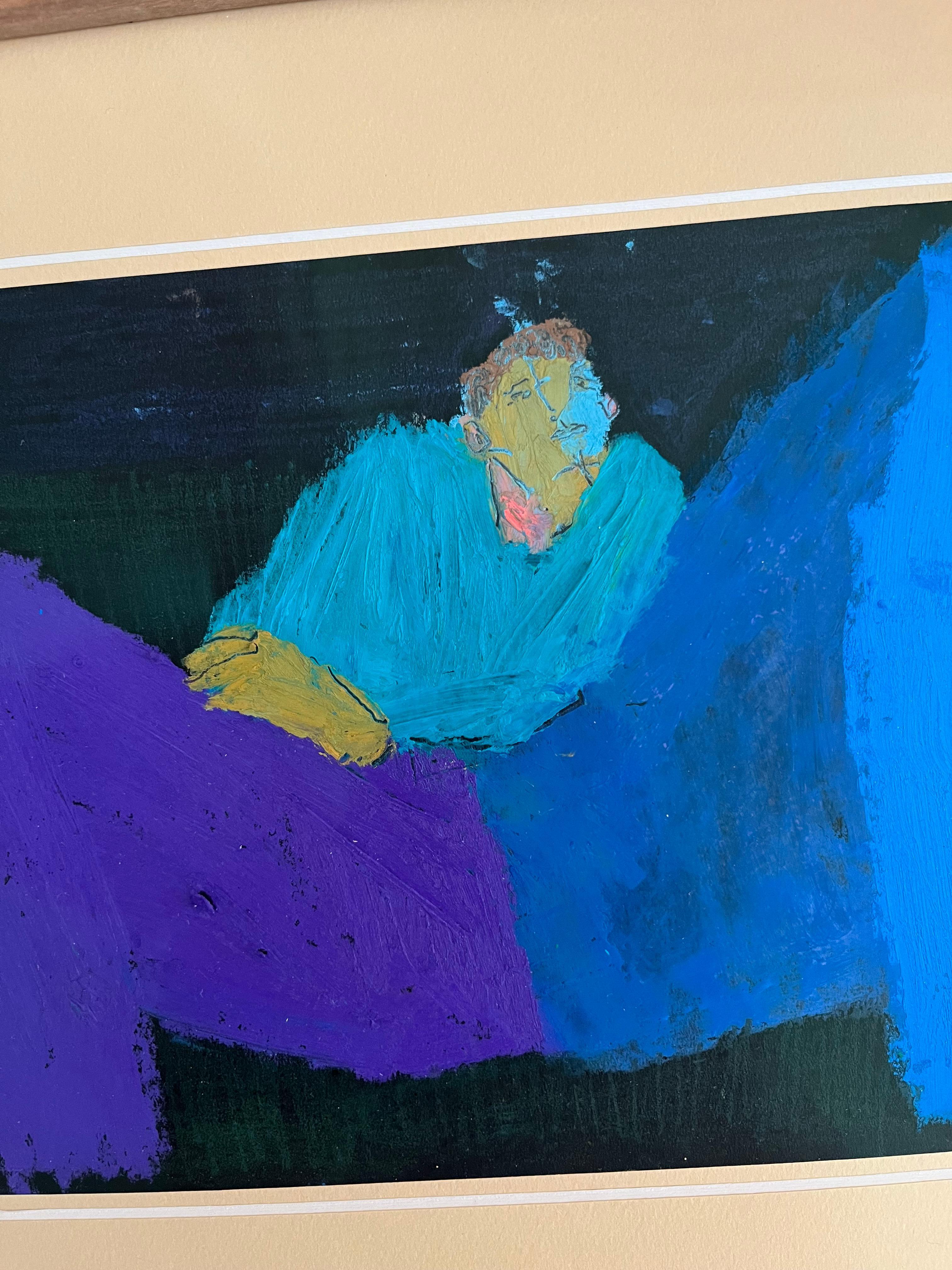 Figurative Blue Modern Oil Pastel Painting Danish Portrait of man In Excellent Condition In Madrid, ES