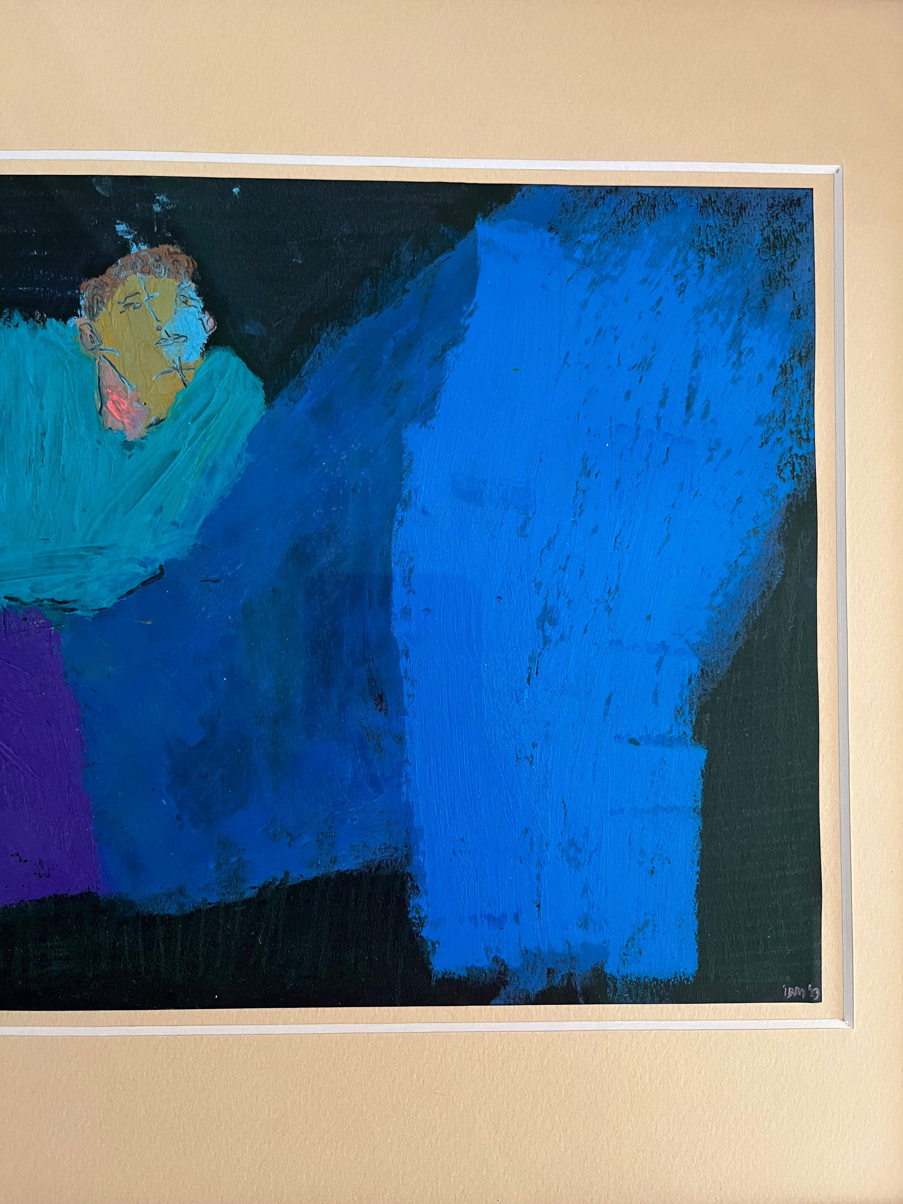 Contemporary Figurative Blue Modern Oil Pastel Painting Danish Portrait of man