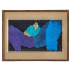 Figurative Blue Modern Oil Pastel Painting Danish Portrait of man