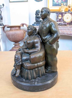 Figurative Bronze Sculpture of a Couple on a Marble Base