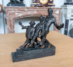 Figurative Bronze Sculpture of Clowns on a Marble Base