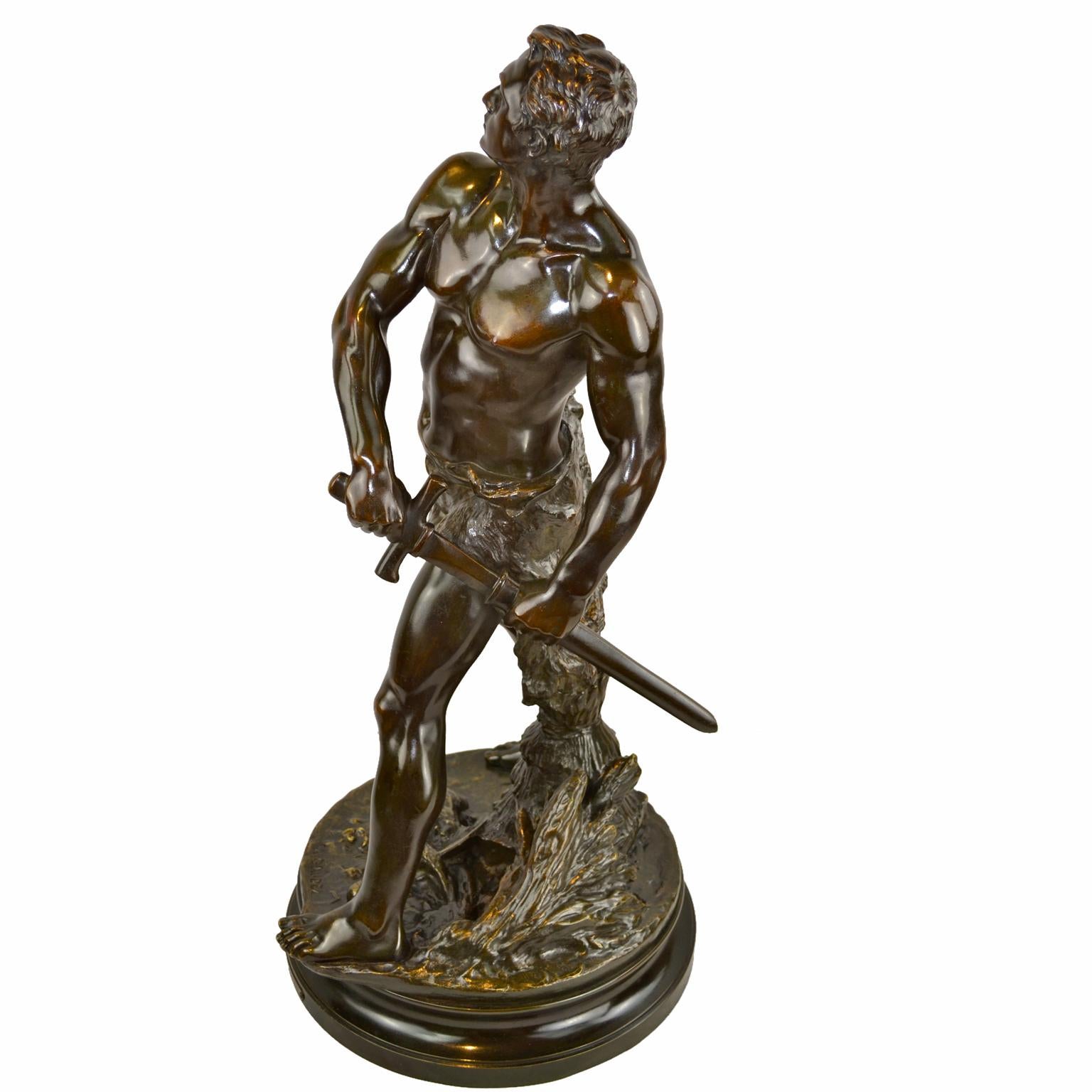 Moulage Statue figurative en bronze intitulée « Défense du Foyer » par Adrien Gaudez