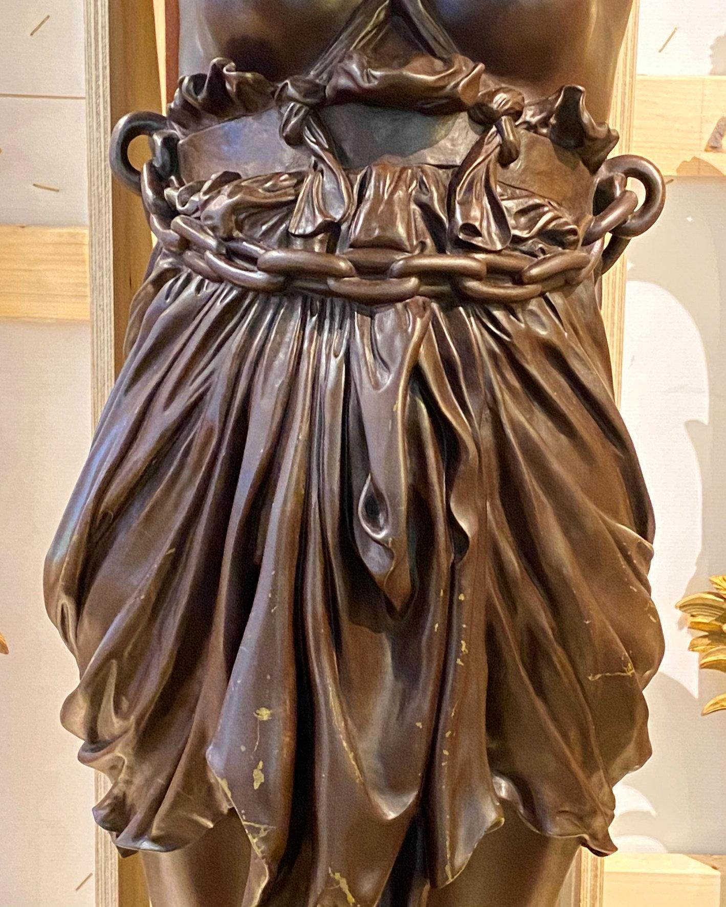 Life Size Orientalist Figurative Bronze Torchiere For Sale 6