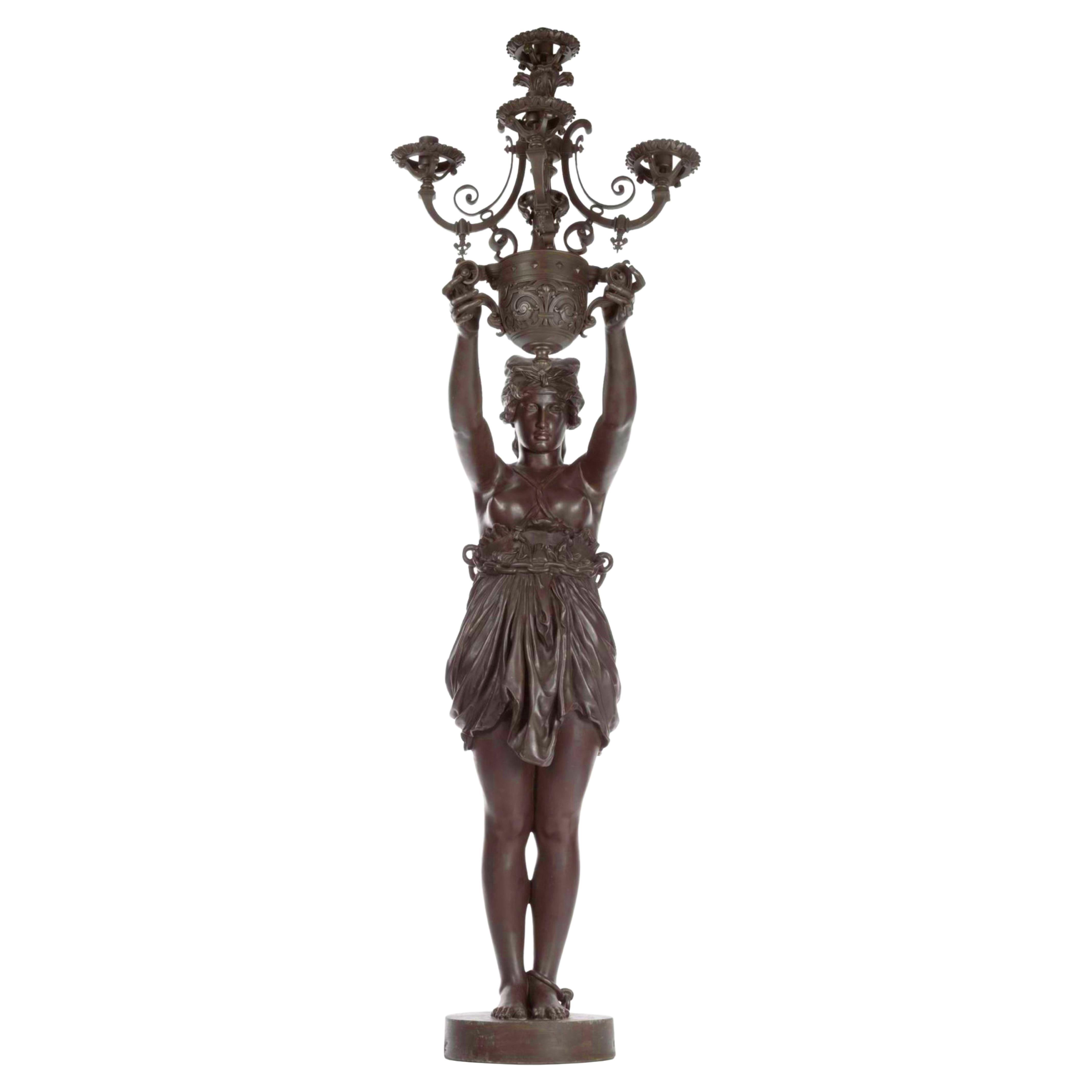 Life Size Orientalist Figurative Bronze Torchiere For Sale