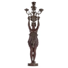 Life Size Orientalist Figurative Bronze Torchiere