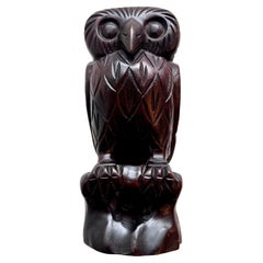Figurative Carved Wood Owl Sculpture, Artist Unknown