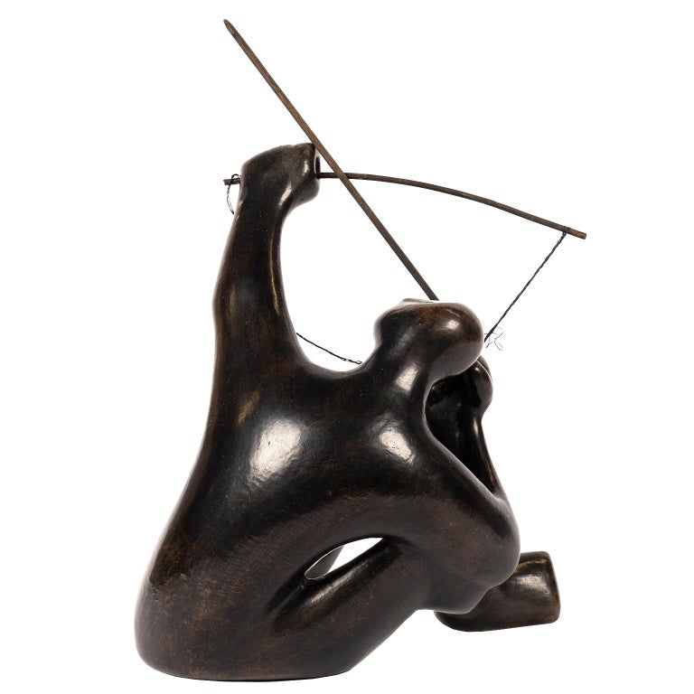 Molded Figurative Ceramic Sculpture of a Indigenous Hunter / Warrior For Sale
