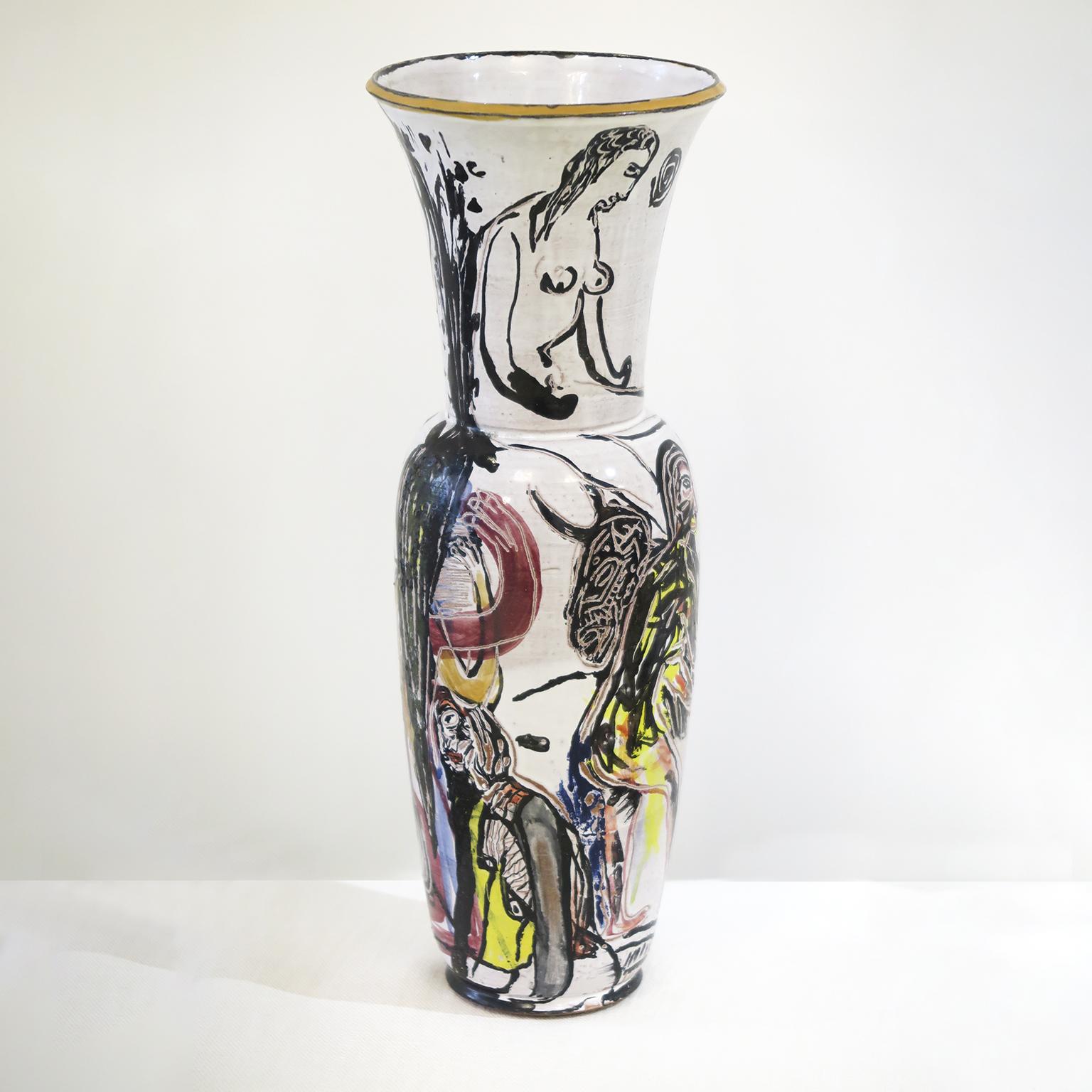 Decorative, figurative ceramic vase by Annette Wanderer, Germany, circa 2010.