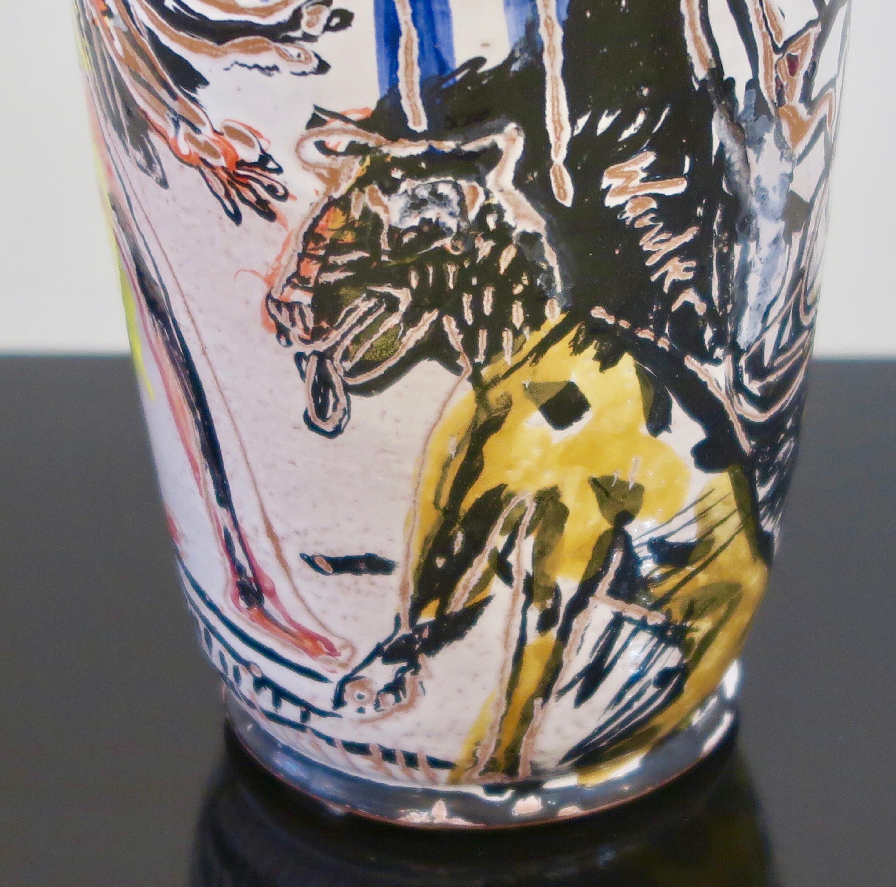 Painted Figurative Ceramic Vase by Annette Wanderer For Sale