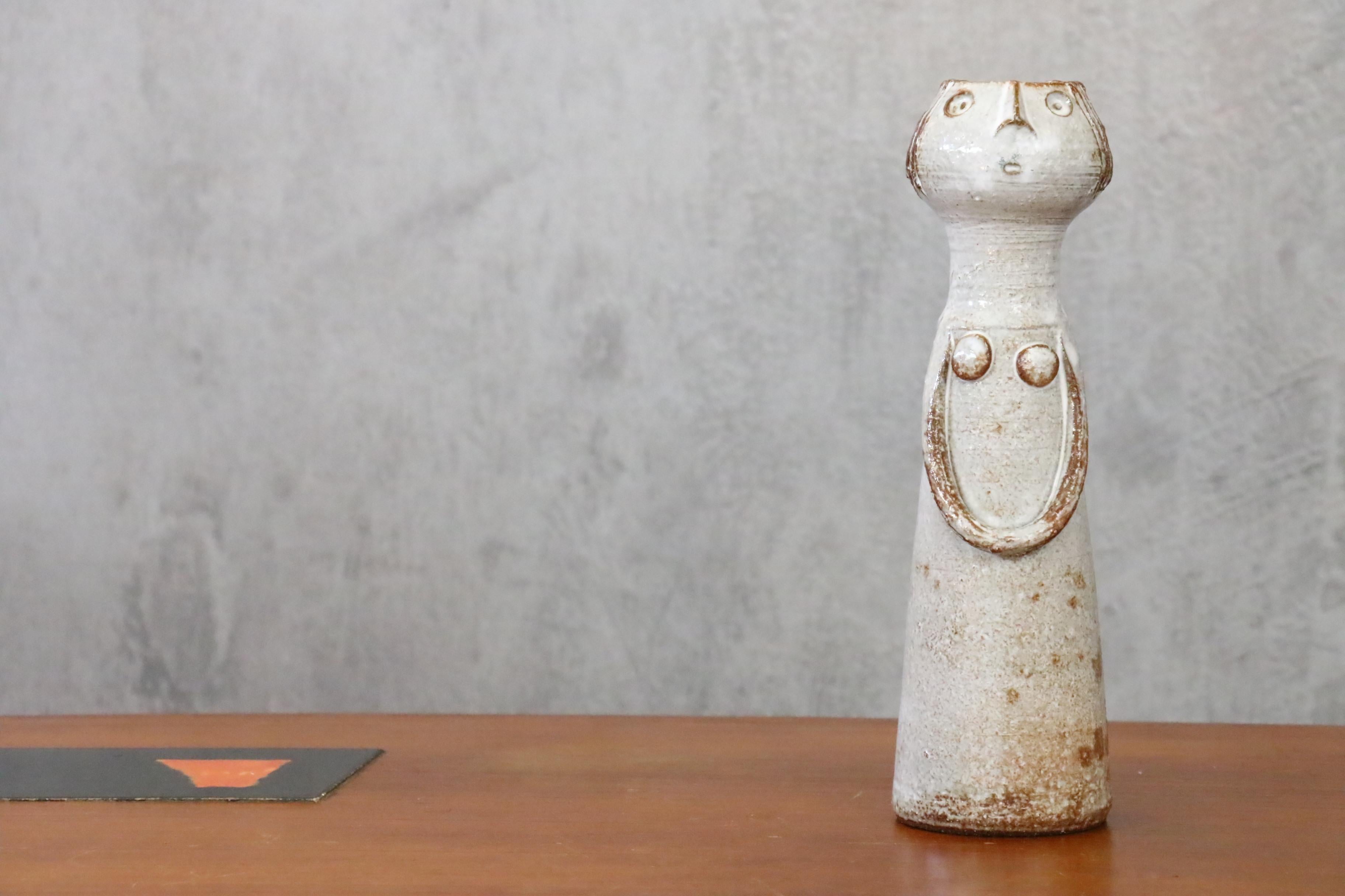 Enamel Figurative Ceramic Vase by Dominique Pouchain, French Pottery, era Champy