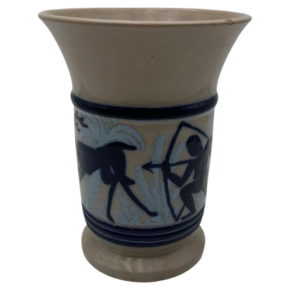 Figurative Ceramic Vase Depicting a Hunting Scene, circa 1930 For Sale