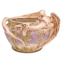 Figurative Ceramic Vase Dragon Amphora Bohemia Jugendstil, circa 1901