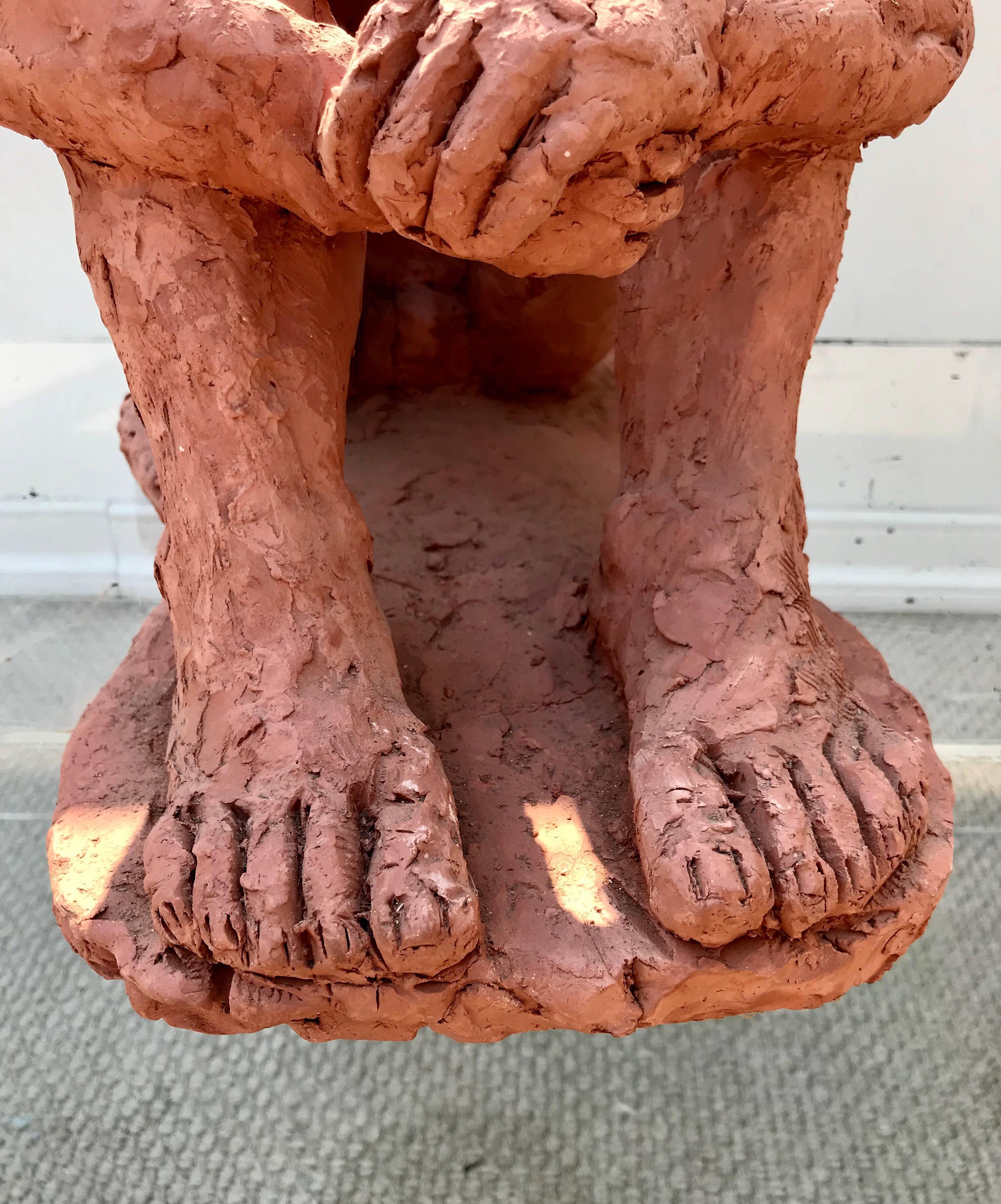 Figurative Clay Sculpture of a Seated Man In Good Condition For Sale In Charlottesville, VA