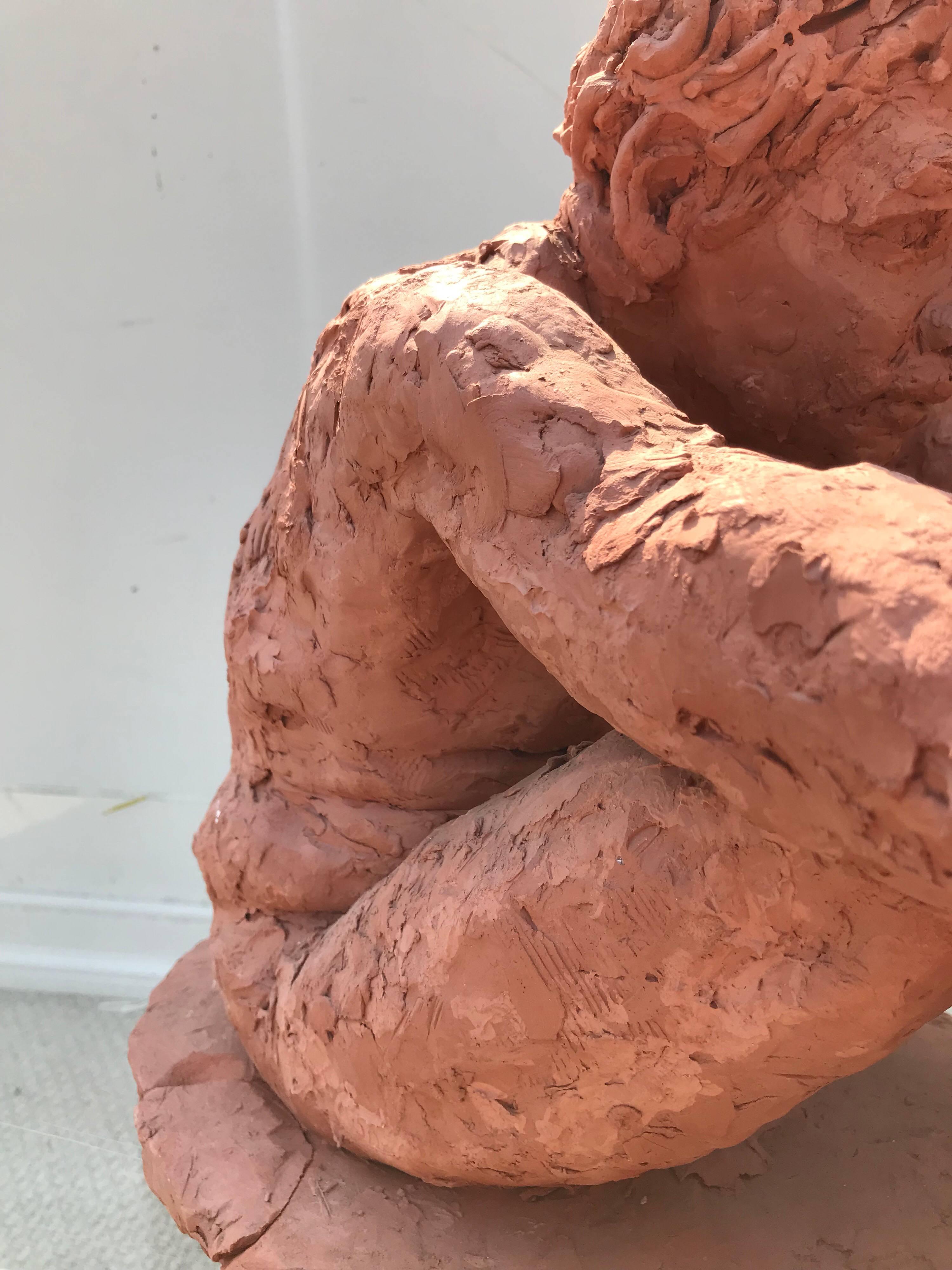 Figurative Clay Sculpture of a Seated Man For Sale 1