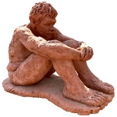 Figurative Clay Sculpture of a Seated Man