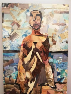 Figurative Collage Art Diptych on Wood, Signed