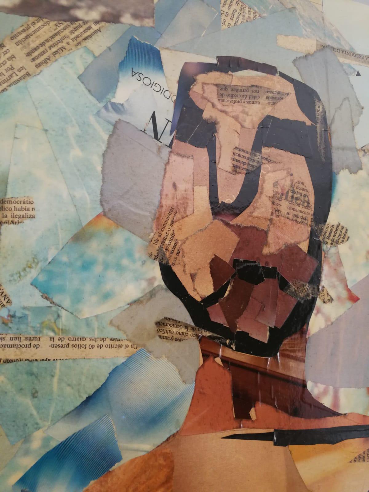 Díptico figurativo de arte collage sobre madera, firmado en venta 3