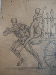 Figurative Composition with Mechanical Motifs, Pencil on Paper by Dusan Gakovic