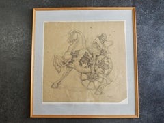 Figurative Composition with Mechanical Motifs, Pencil on Paper by Dusan Gakovic