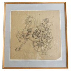 Figurative Composition with Mechanical Motifs, Pencil on Paper by Dusan Gakovic